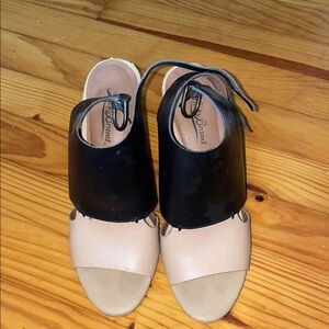 Lucky Brand Black and Cream Heels with Ankle Strap